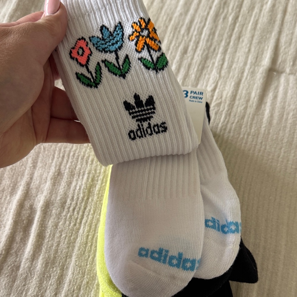 Adidas Crew Socks 3 pack with Colorful Floral Accents - Picture 7 of 7